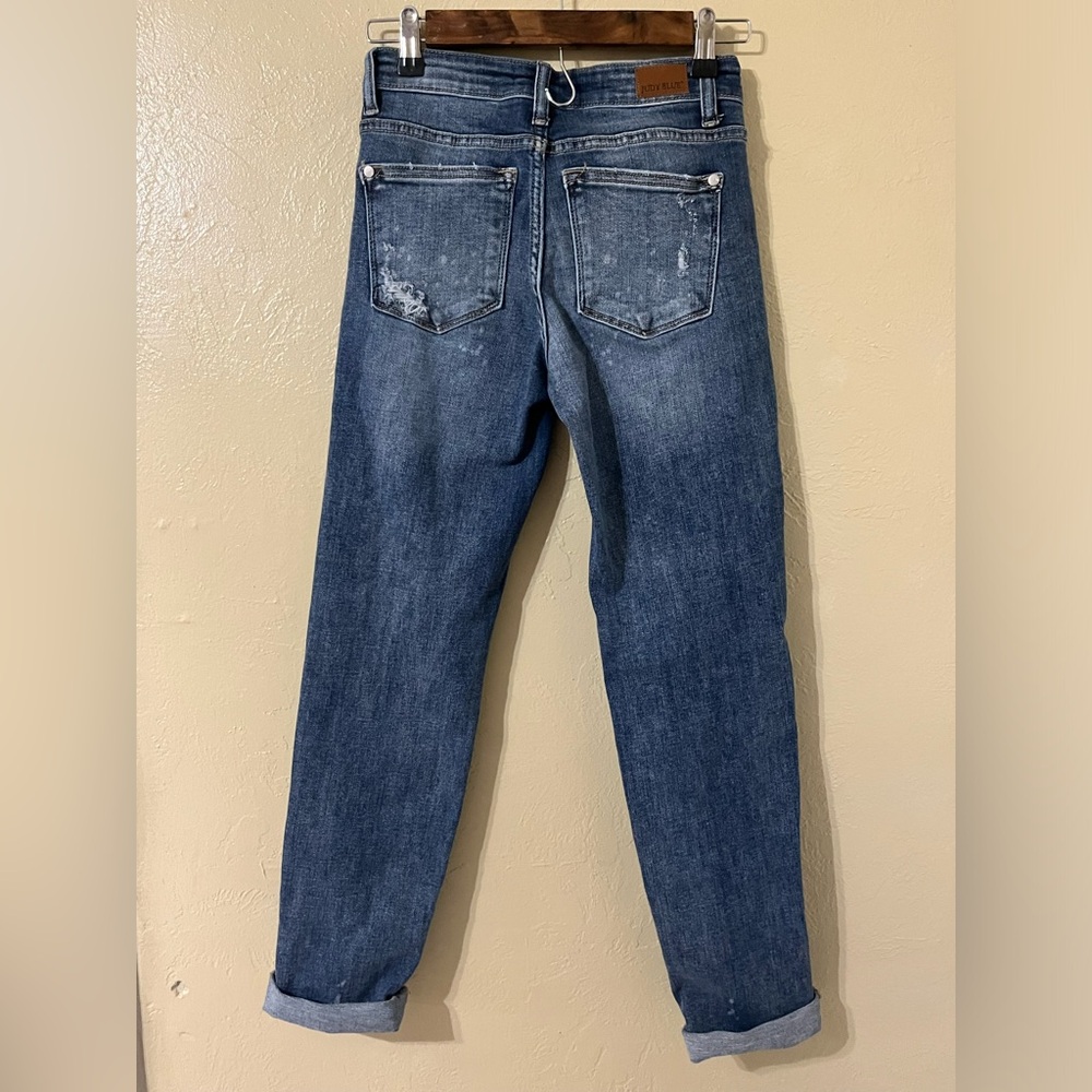 Judy Blue Boyfriend Distressed Denim Blue Jeans Junior Size 0/24 JJ206 - Picture 2 of 3